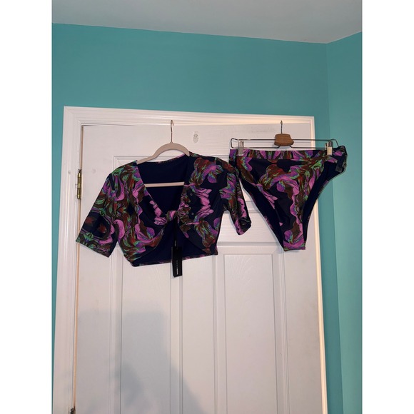 Fashion Nova Other - Fashion Nova Tropical Trip Twist Front Tee 2 Piece Bikini Set Multicolor 1X NEW
